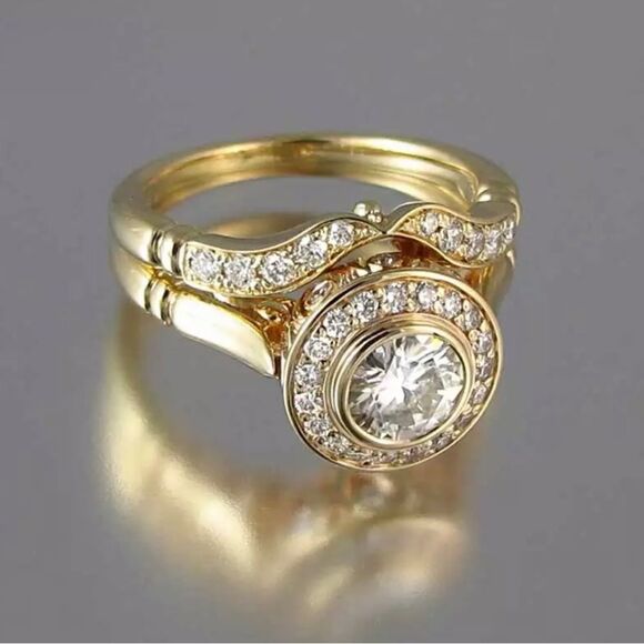 Engagement Ring Set New Gold 2PC Bridal Ring Set Wedding Ring Size 6, 7 8 - Picture 5 of 5